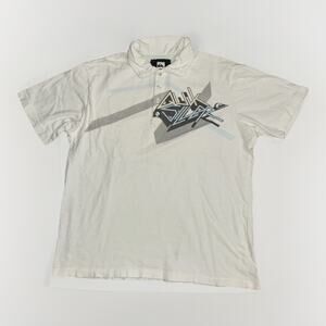 Vintage Quiksilver Polo Shirt Y2K Surf Skate Logo White Men’s Medium 22x25